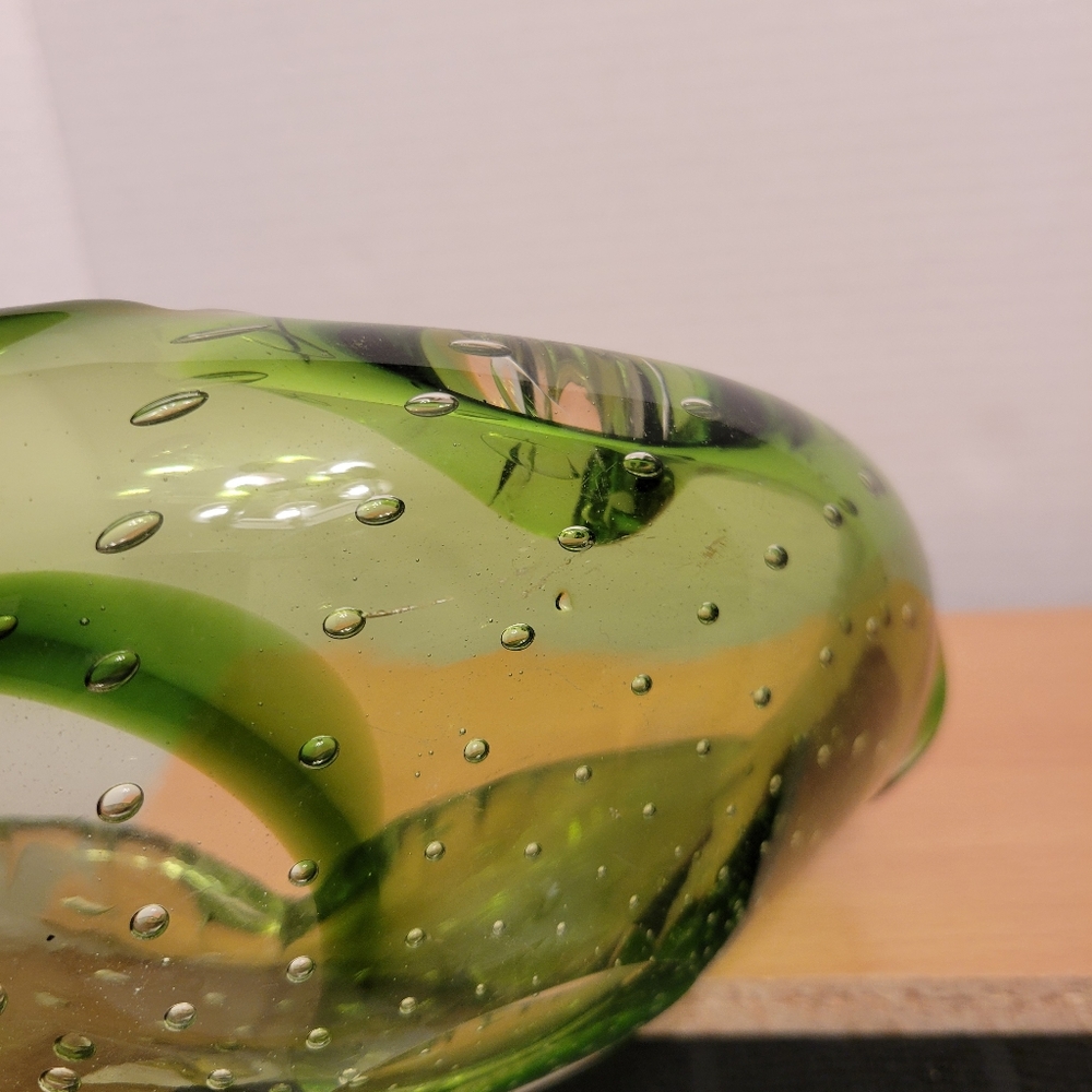 Vintage Murano Alfredo Barbini Bullicante Olive Green Ashtray Swirl Design - Picture 8 of 10